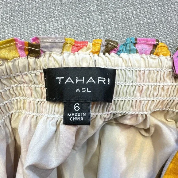 Tahari ASL Striped Tassel Midi Sundress‎ size 6 Boho Cotton Smocked Waist Resort - Picture 2 of 8